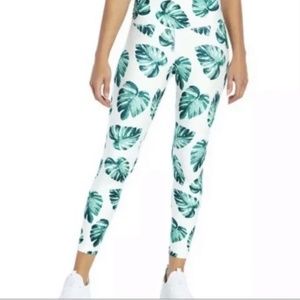 Wildfox white green tropical banana leaves leggings